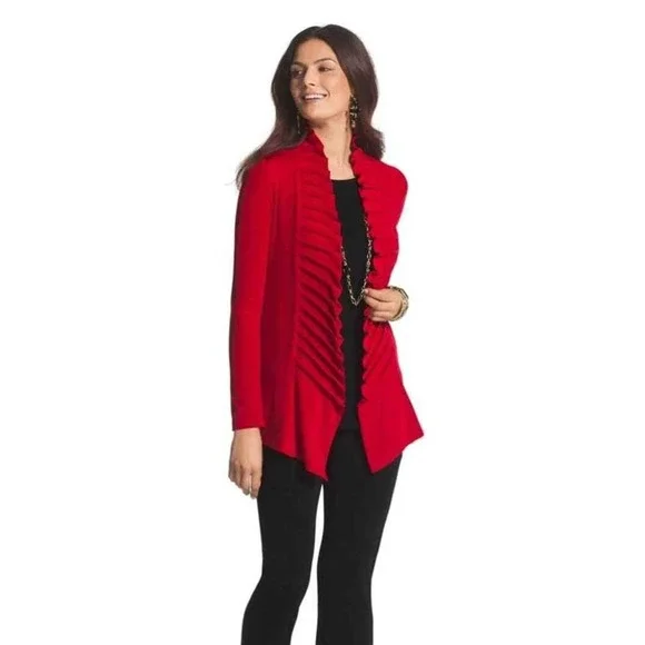 Chico's Women's Size 1 Princess Pleat Red Travelers Cardigan - Picture 3 of 9
